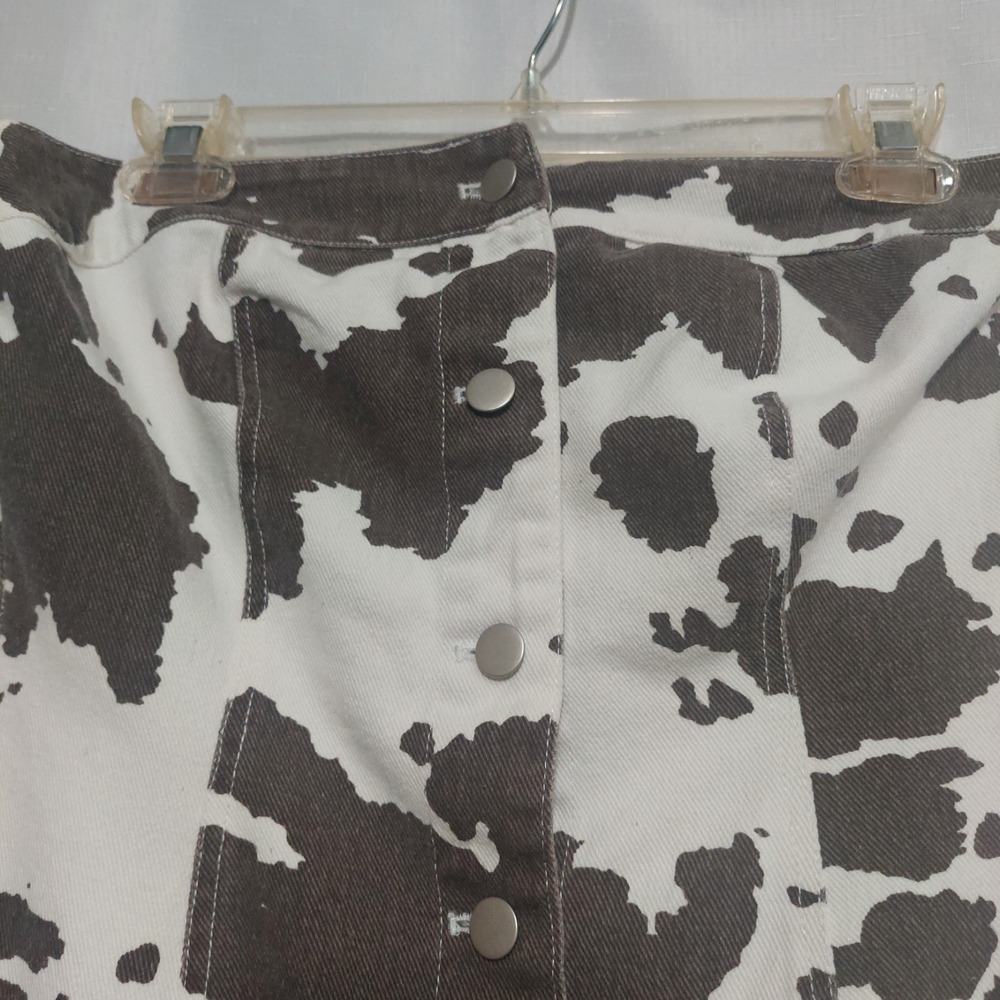 Le Lis Womens/Junior Sm Strapless Button Down Mini Dress Brown White Cow Print - Picture 3 of 11